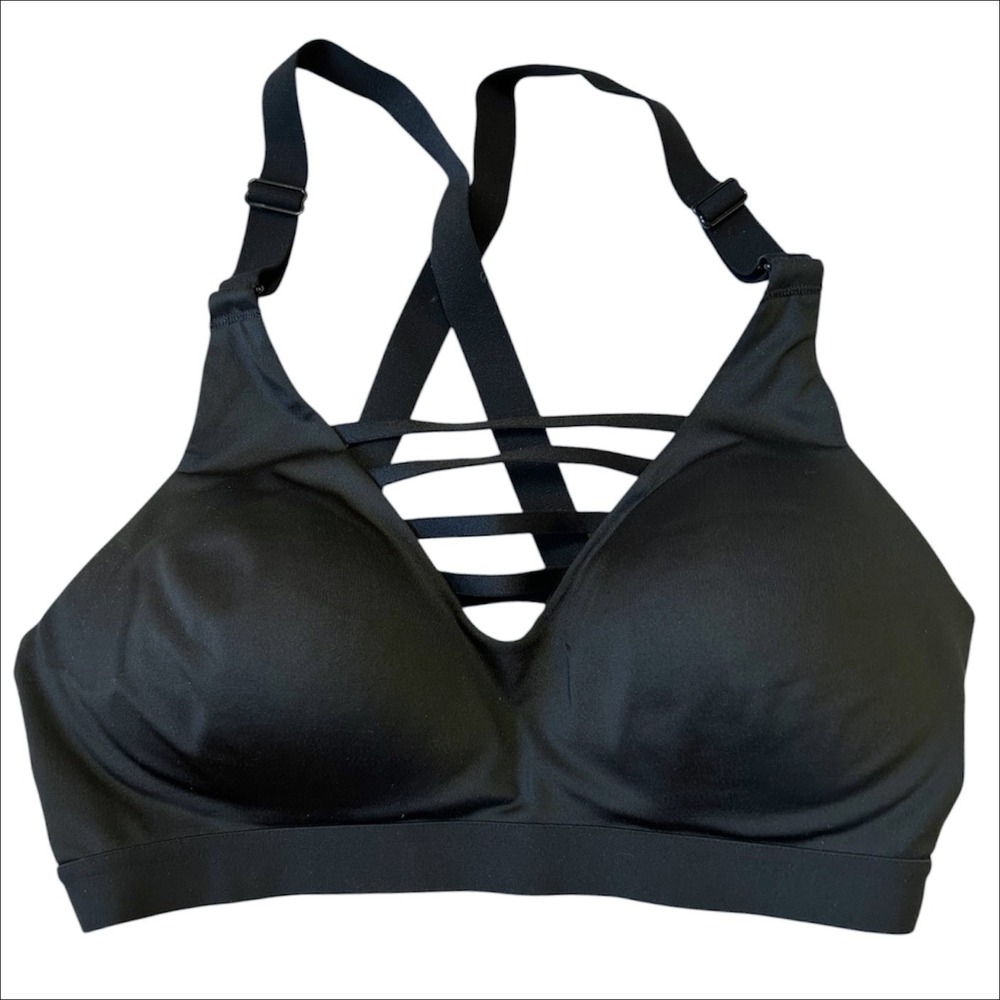 Victoria's Secret Sports Bra 34C Black Strappy Criss Cross Back Padded Workout